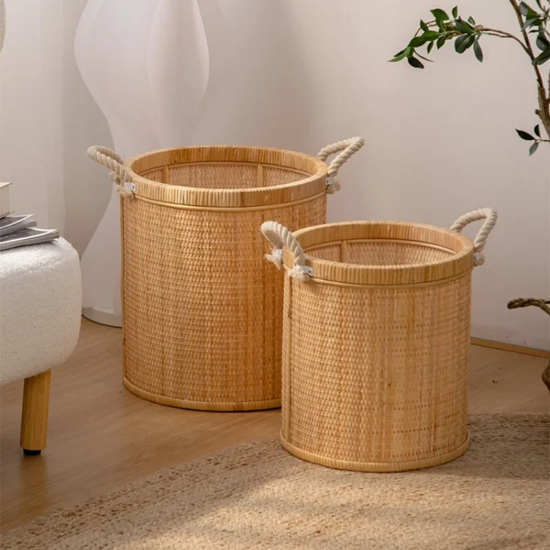 

Simple Vintage Laundry Basket Natural Rattan Weaving Storage Basket Two-Side Handle Clothes Basket Bedroom Home Storage Toy