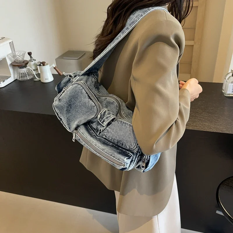 LEFTSIDE Design Small Double Pocket Cloth Shoulder Bag for Women 2024 Winter Trend Fashion Y2K New Crossbody Bags Handbags