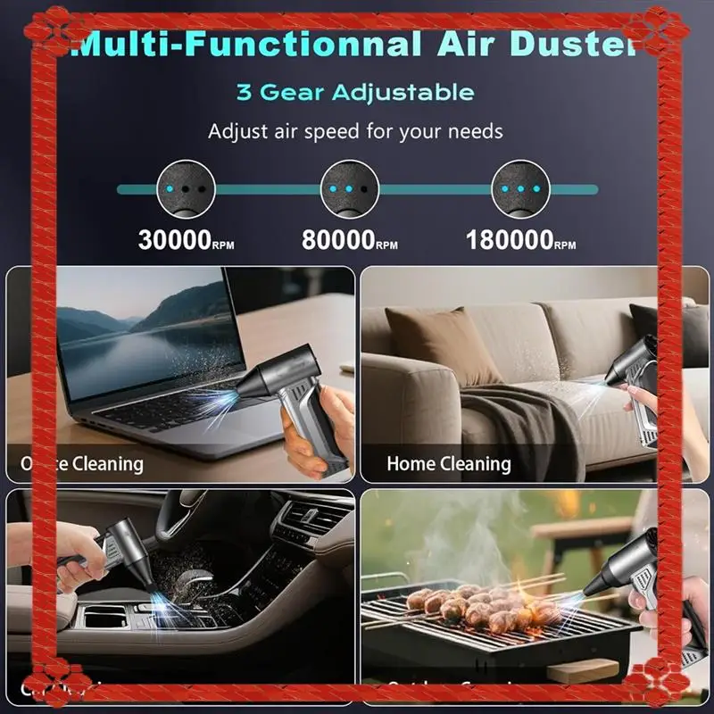 24-Hour Delivery Rechargeable Compressed Air Duster 180000RPM, 3 Gears Adjustable, 10000Mah Battery For Keyboard/PC/Car/Outdoor