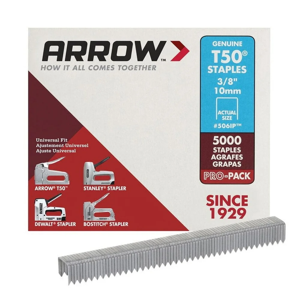 

T50 Staples 3/8" Crown Width 5000 Pack Durable Industrial Use Compatible with Staple Guns Hammer Tackers Home Improvement