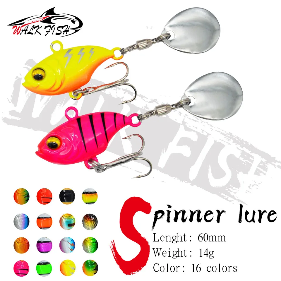 WALK FISH 14g Balance rotante Metal Jig New Tail Spinning VIB Vibration Bait Spinner Spoon Sinking Lure Fishing Tackle Pesca