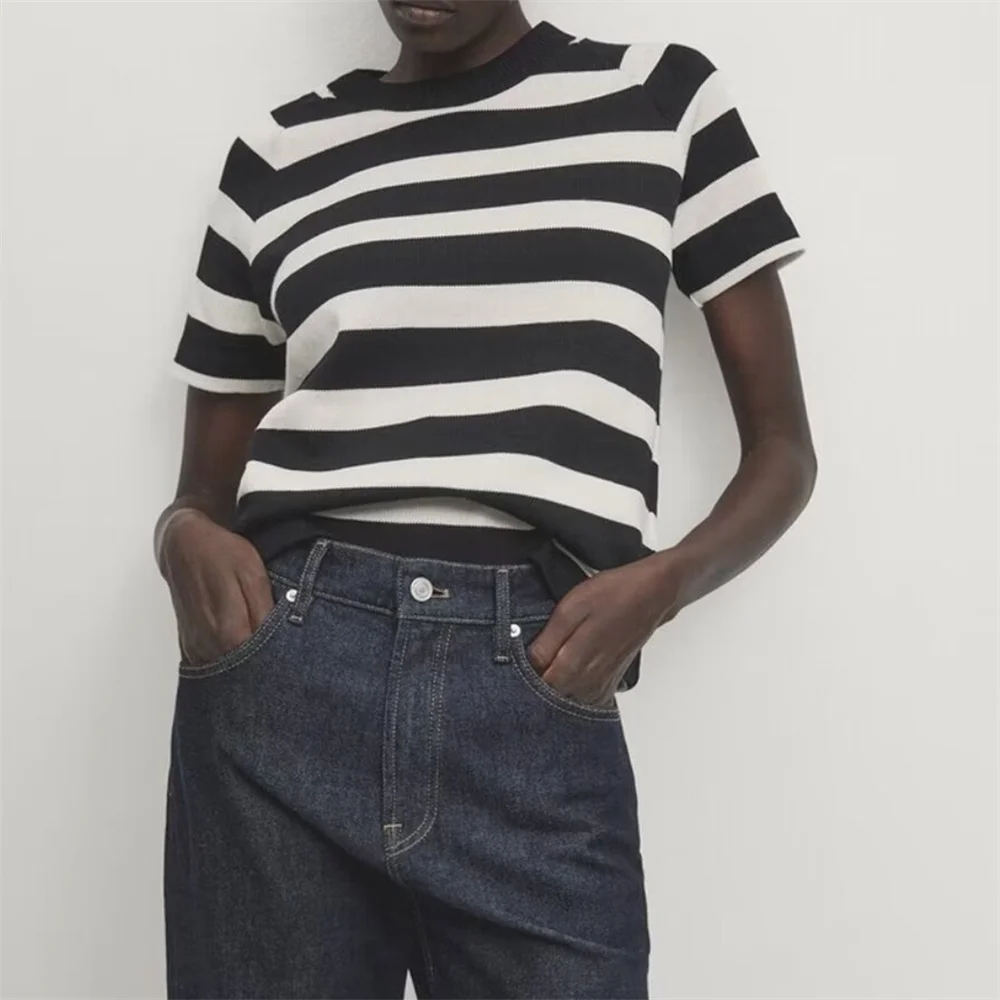 COS LRIS Discount Season Women\'s 2024 Summer New Casual Skincare Cotton Stripe Round Neck Short Raglan Sleeve T-shirt 0685492180