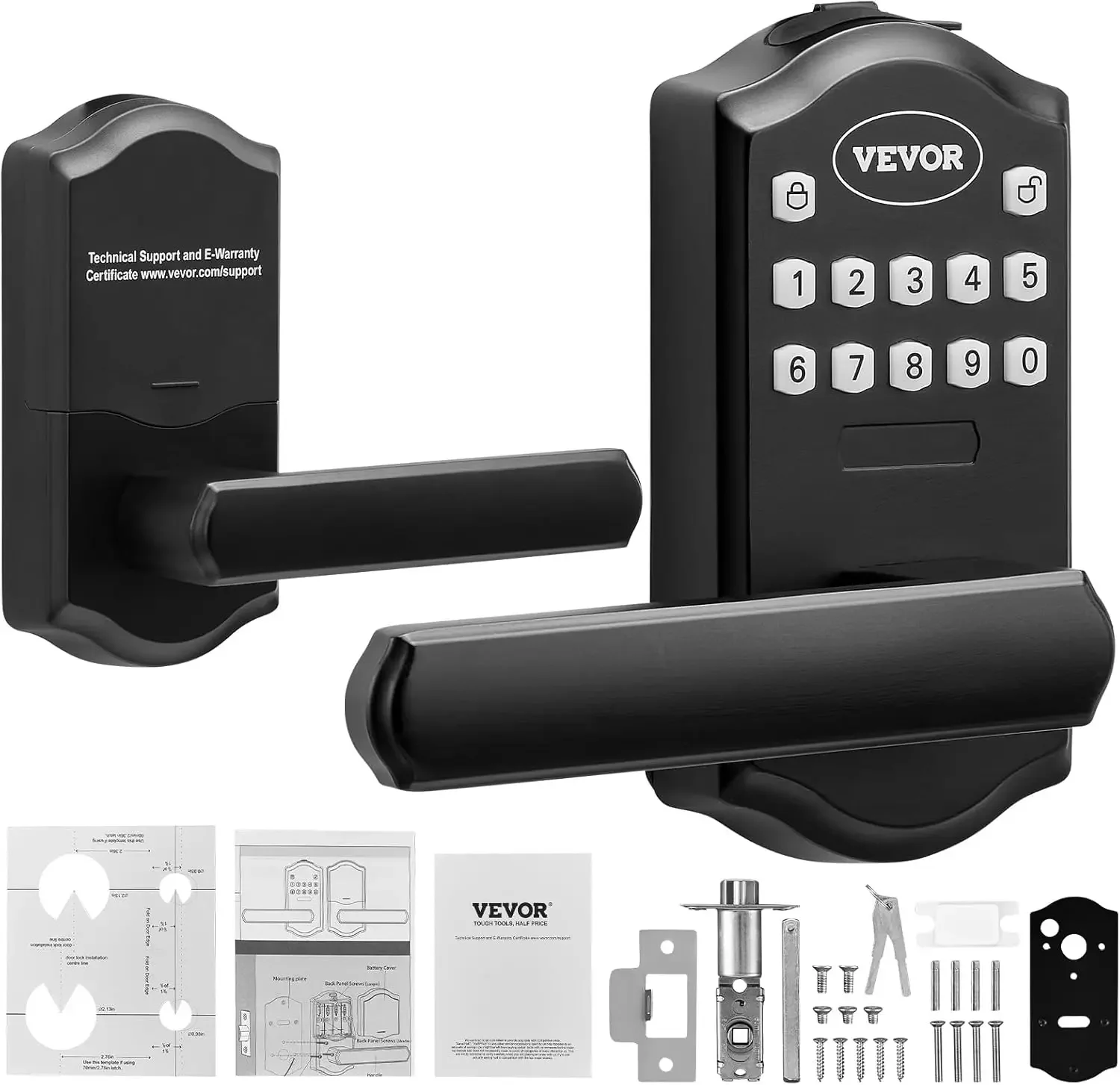 Keyless Entry Door Lock, Electronic Keypad Entry Lever, Password and Key Unlock Combination Door Lock, Auto-Locking Keypad