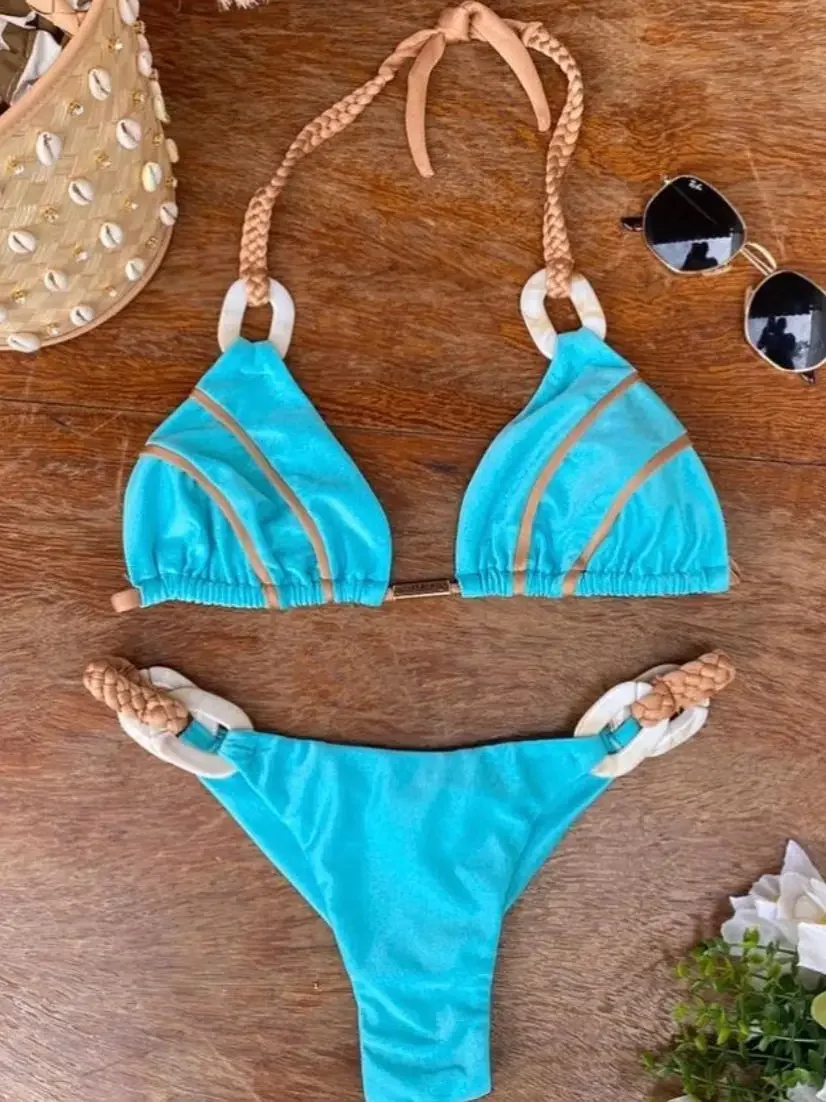 2025 Black Bandeau Bikini Set Swimwear Women Push Up Biquini Sexy Thong Bikinis Patchwork Swimsuit Backless Bathingsuit