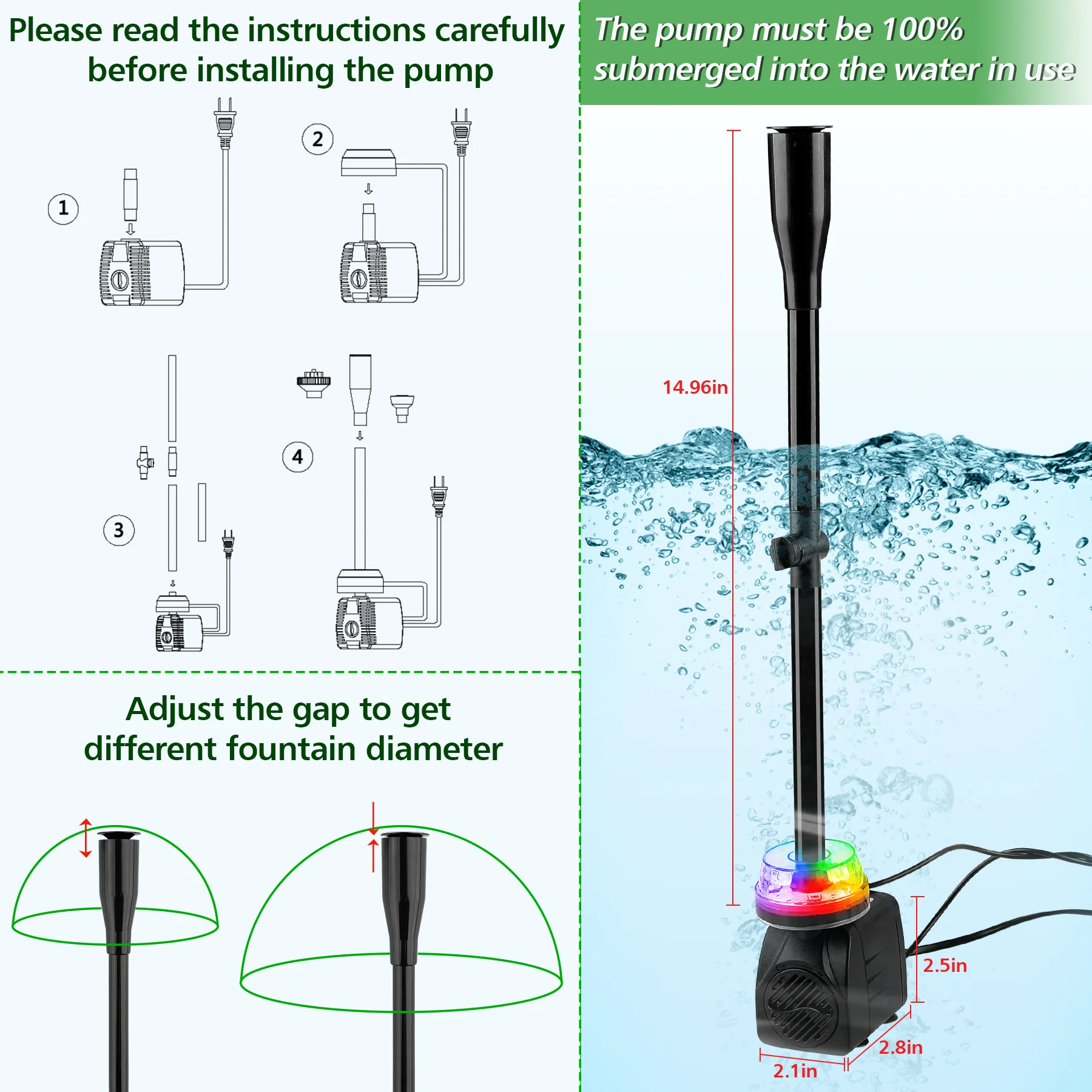 US/UK/EU Plug RGB LED Underwater Lamp Colorful Fountain Pool Light IP68 Waterproof RGB Gradient Swimming Landscape Lamp 3 Modes