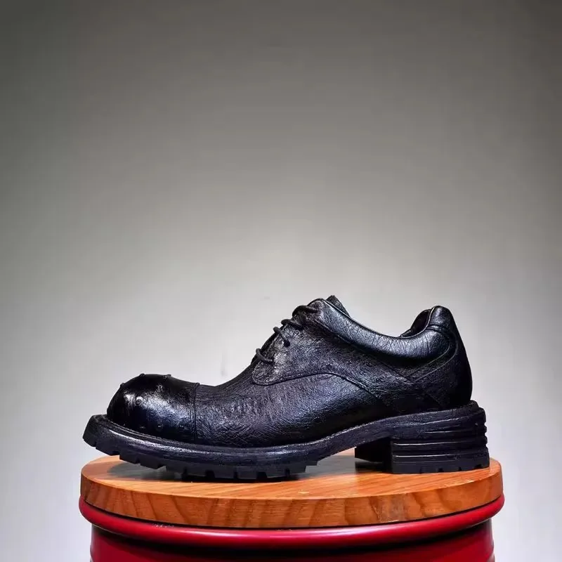 

Men's ostrich leather shoes, genuine leather derby shoes, men's casual leather shoes for fashion shows, Goodyear welted handmade