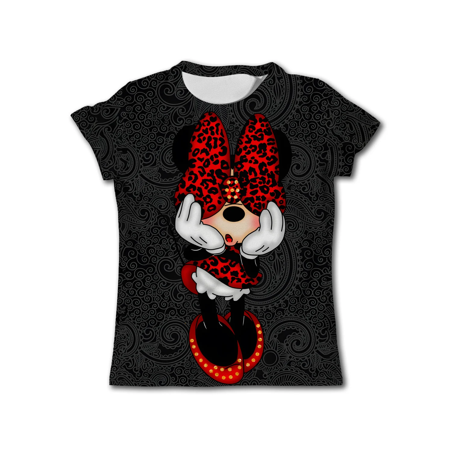 Disney-camisetas de Minnie Mouse para niños y niñas, camiseta de manga corta con dibujos animados, ropa informal de verano, camiseta de secado rápido