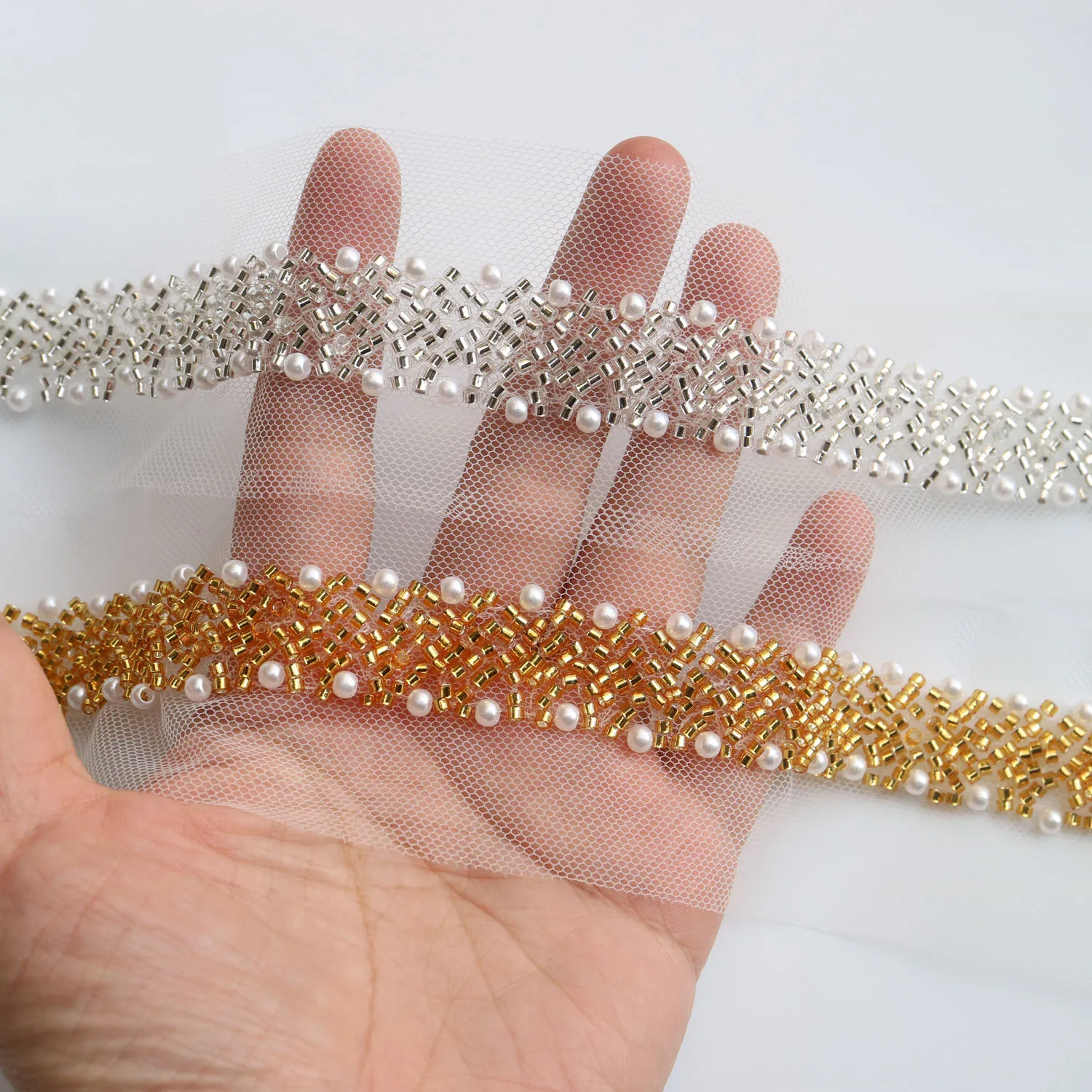 

4.5yard luxury pearl rhinestone lace trim for clothes sewing sequins trimming ribbon dresses DIY accessories