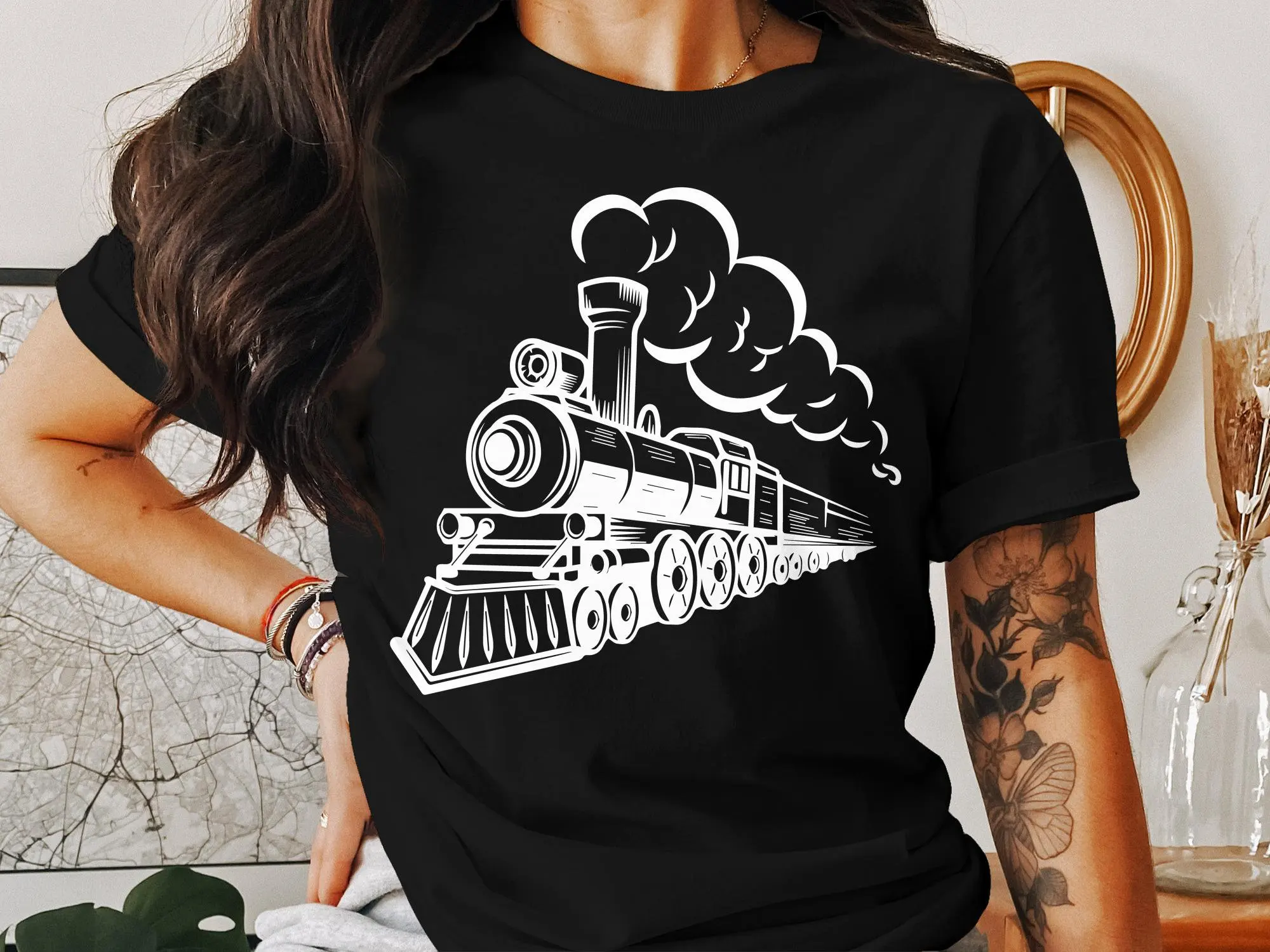 Train Locomotive T Shirt Mens S Engine Railroad Worker Engineer Cool Silhouette Men