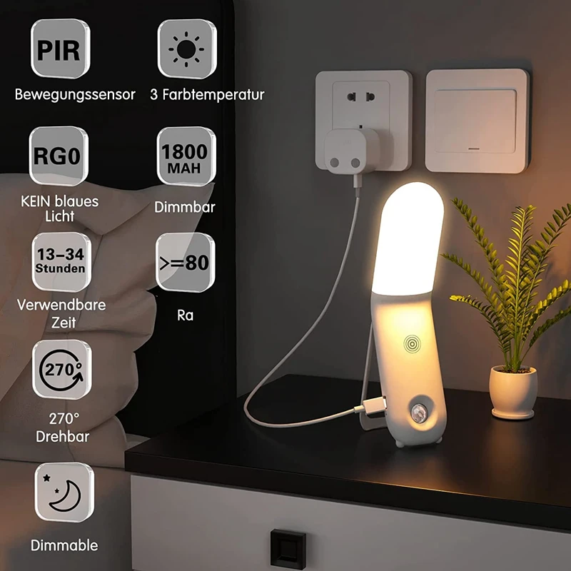 1 Uds. Lámparas de noche para mesita de noche, lámpara con carga USB, Control táctil con 3 cambios de Color/función de atenuación/función de memoria