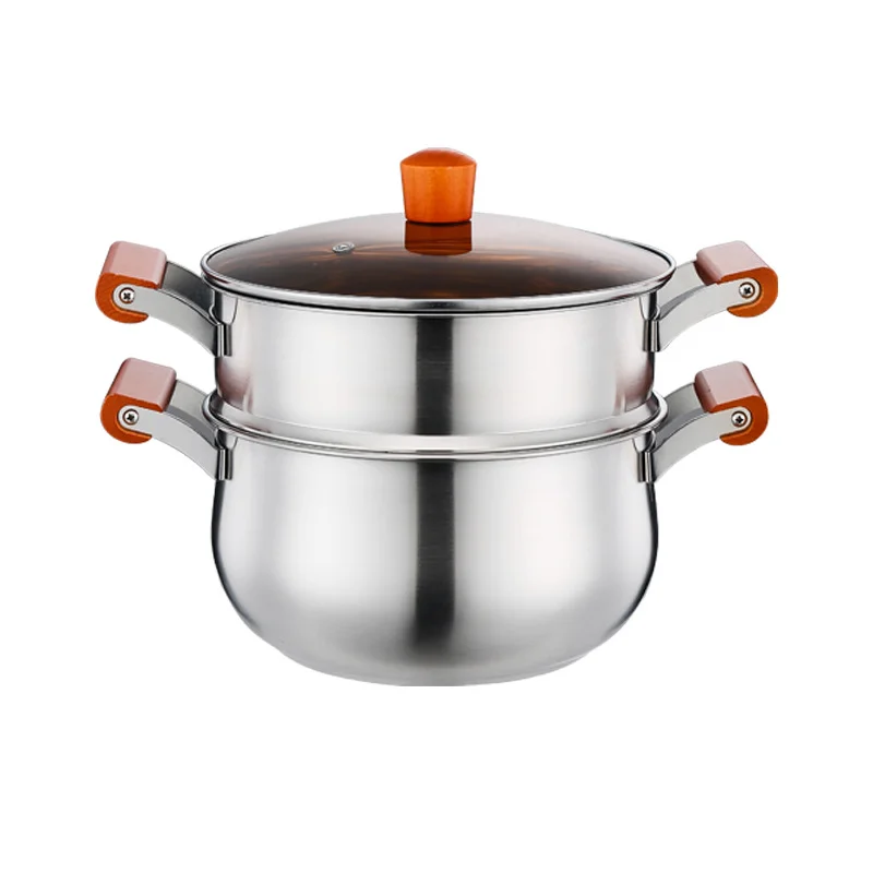 

Kitchen Cooking Pot Stainless Steel Round Soup Pot Food Steamer Dinner Cooking Pot Set Cookware