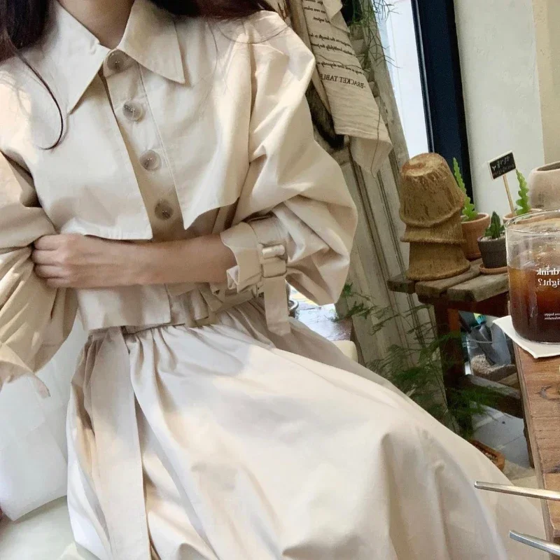 Korean Fashion Matching Sets Puff Sleeve Button Short Blouses High Waist Pleated Long Skirts Solid Color Design Women\'s Clothing