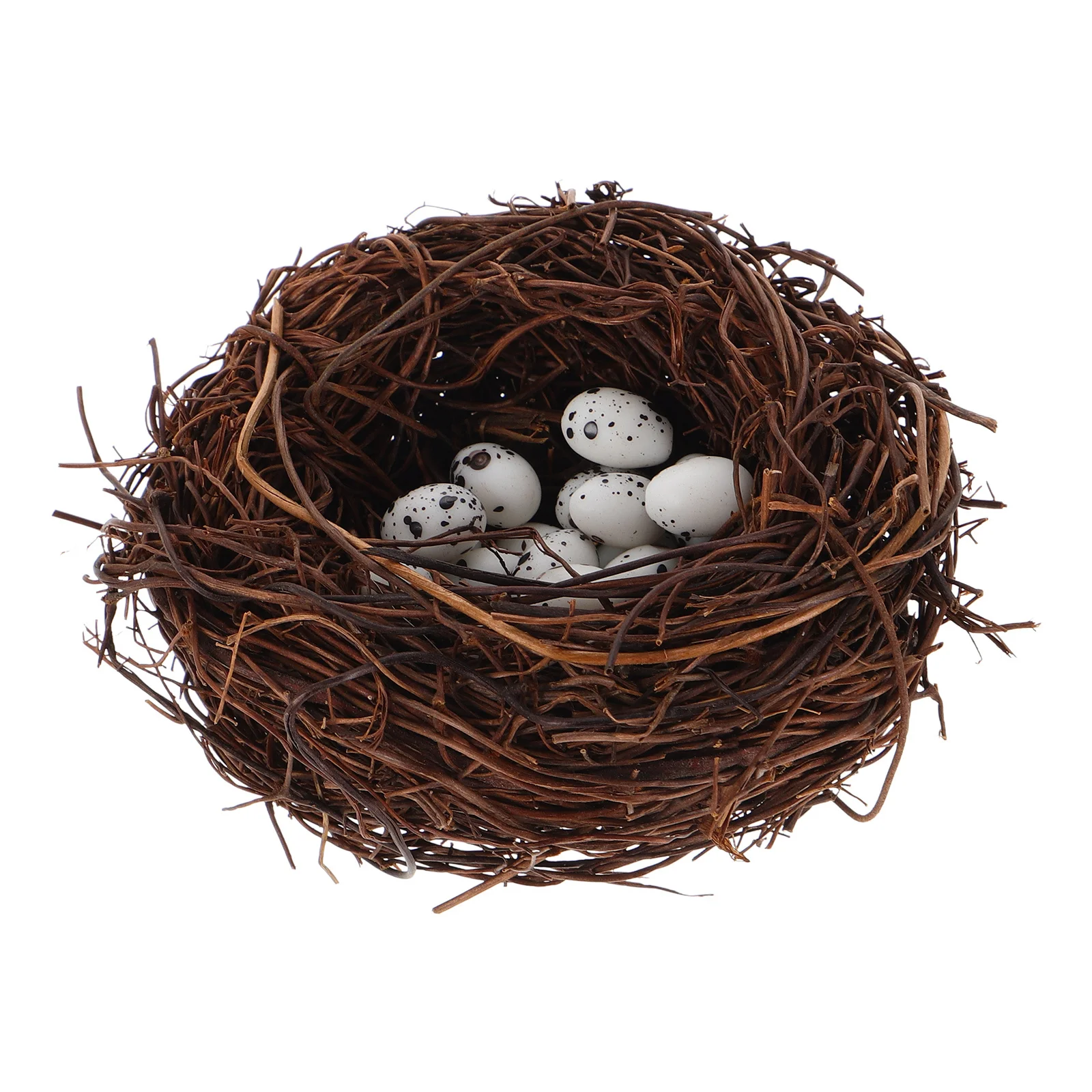 Mini nido de pájaro Artificial de 20 piezas con pequeños huevos moteados para microadornos de paisaje, Kit de decoración artesanal de mimbre Natural, nido de pájaro