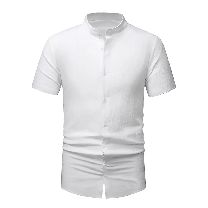 LH131 camicia formale da uomo in cotone e lino per uso generale a maniche corte