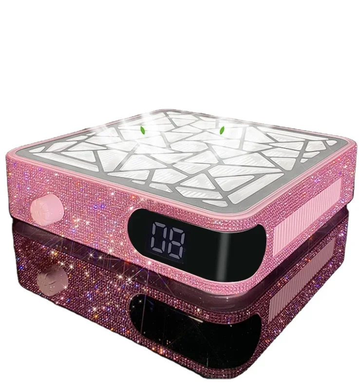 

New Nail Vacuum Cleaner with Pink AB Rhinestones Brushless Extractors 3500RPM Rechargeable Portable Nail Dust Collector