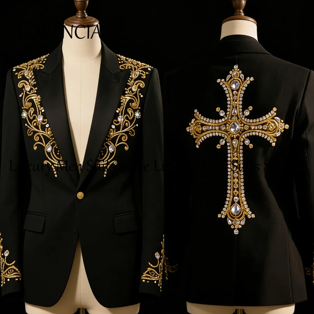 

Glitter Jewelry Male Suits 2 Pieces Embroidery Tuxedos Set Wedding Party Outfit 2025 Customized Blazer Pants costume homme luxe