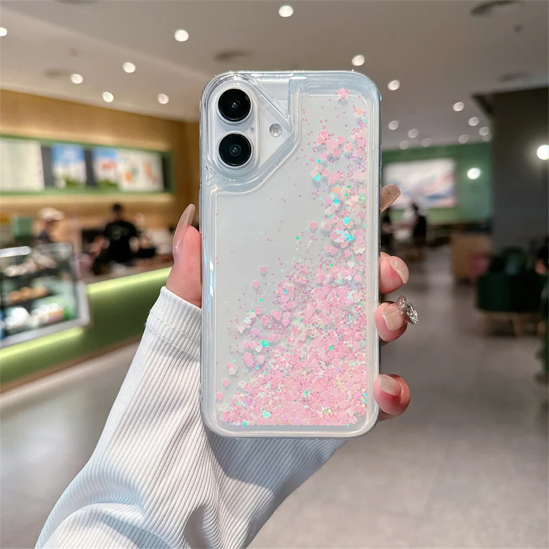 Mode Glitter Treibsand Fall Shell für iPhone 13 14 15 16 Pro Max Herzen Sterne Pailletten brillante flüssige Telefon abdeckung Soft Coque
