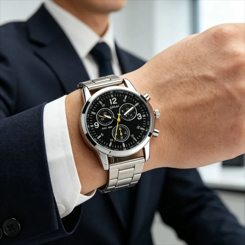 

Men Fashion Quartz Watch Stainless Steel Band Casual Business Silver Elegant Wristwatch For Men