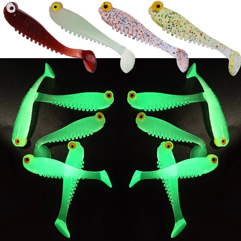 5/10/20pcs Soft Fishing Lures Simulation Silicone T-tail Luminous Luya Baits Fake Artificial Night Fishing Lures Accessories