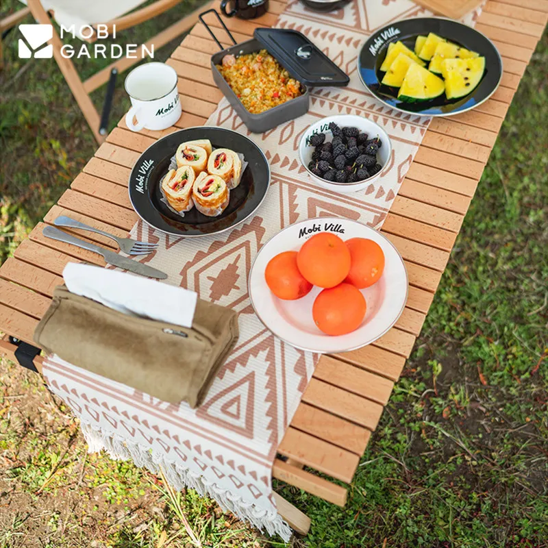 MOBI GARDEN Camping Printed Table Blanket Decor Accessories 580g Portable Family Tea Dining Table Cotton Place Mat Carpet Cover