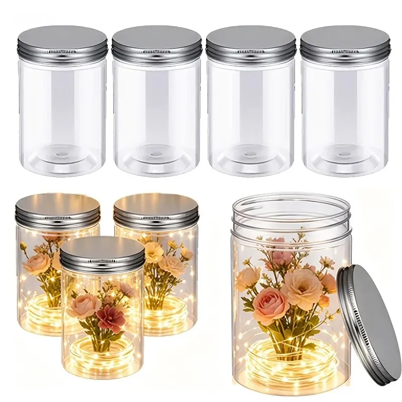 6pcs clear straight-sided jars with aluminum lids diy floral decor jars fairy lights flower arrangements small items odor-free