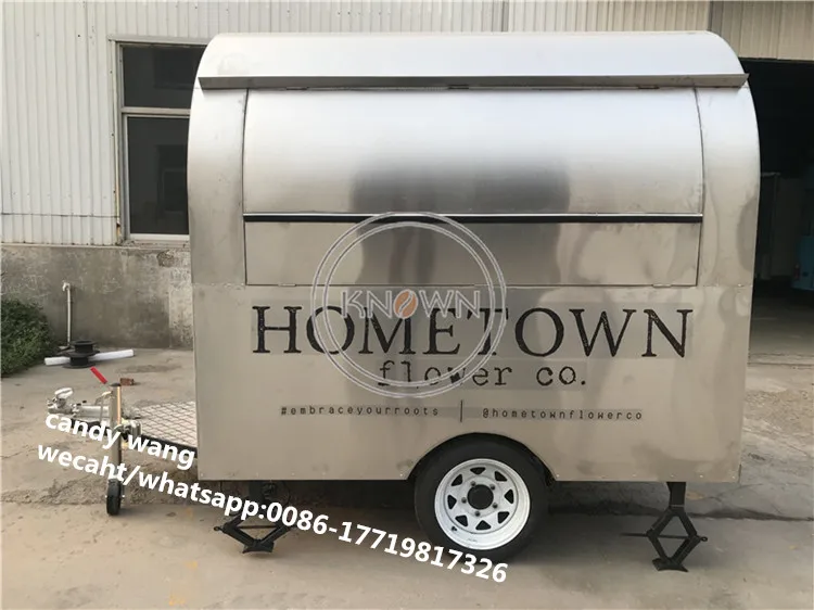 음식 트레일러 모바일 트럭 카트, 패스트 푸드용 올 스테인리스 스틸 푸드 카트, 큰 바퀴 2 개, 길이 220cm