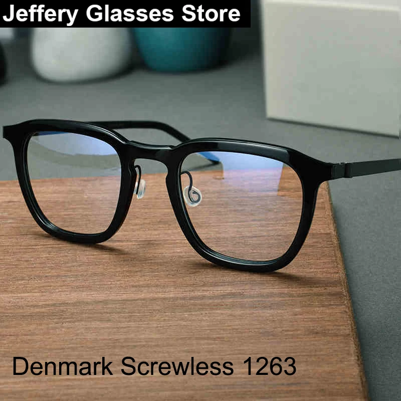 2024 Denmark Brand Screwless Square Glasses Frame 1263 Fashion Korea Style Big Size Titanium Acetate Eyeglasses Vintage Eyewear