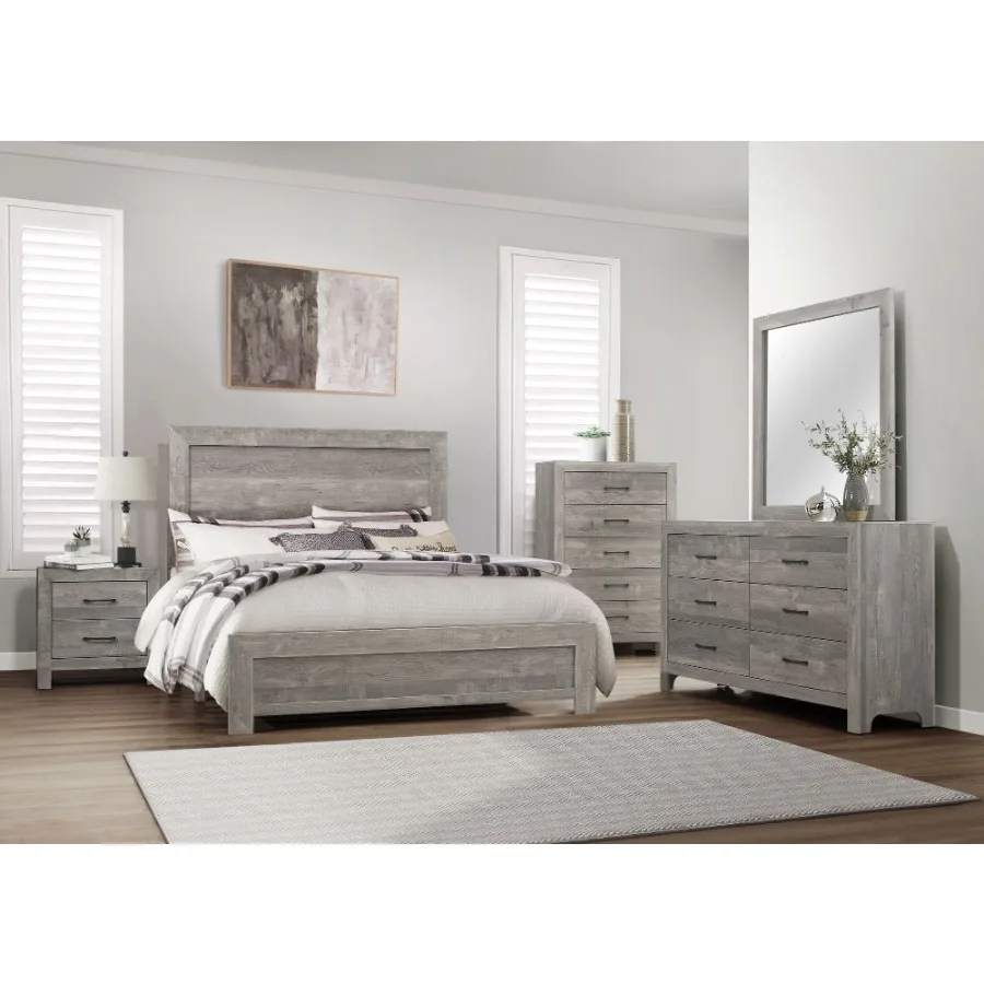 Rustic Gray Finish Full Size Panel Bed Wooden Bedroom Furniture 1pc Bed in a Box