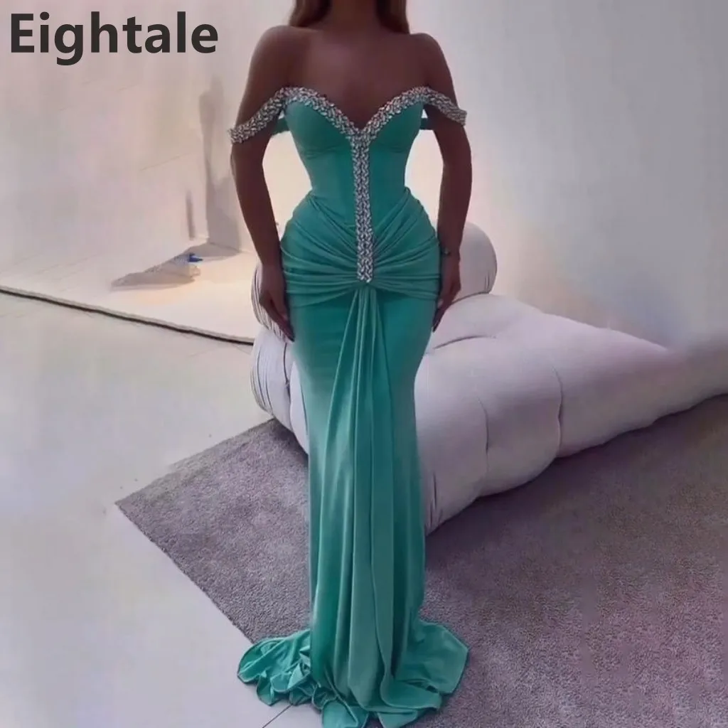 

Eightale 2025 Arabic Mermaid Maxi Evening Dress Off Shoulder Pleat Beaded Customized Prom Gown Party Dress robe de soiree