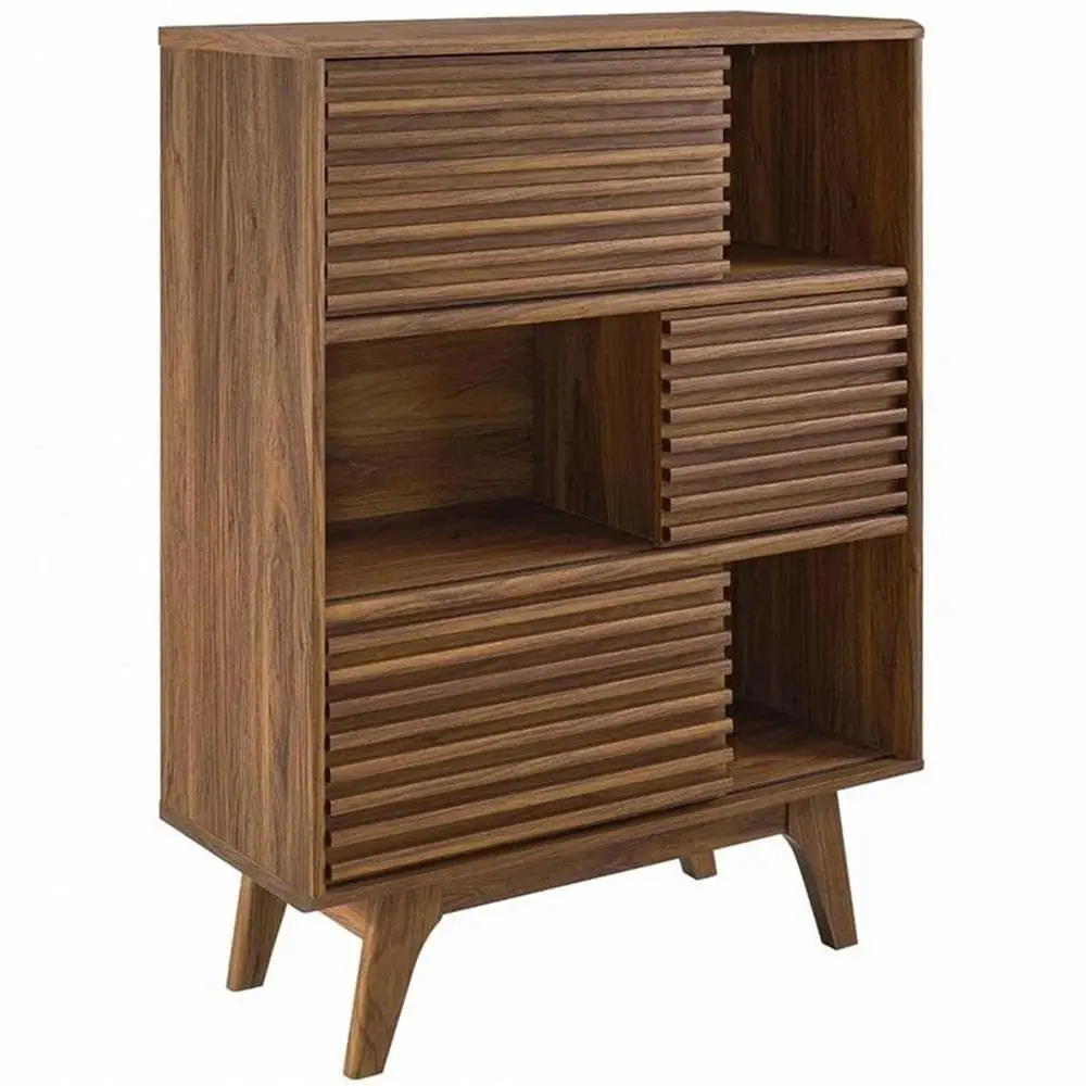 Render ThreeTier Display Storage Cabinet Stand, Walnut