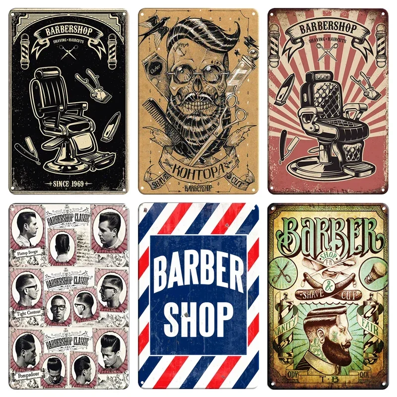 Retro Tin Sign Barber Shop Decor Advertising Metal Plate Decorative Plaque Rusty Poster Vintage Sign Shabby Chic Wall Decor