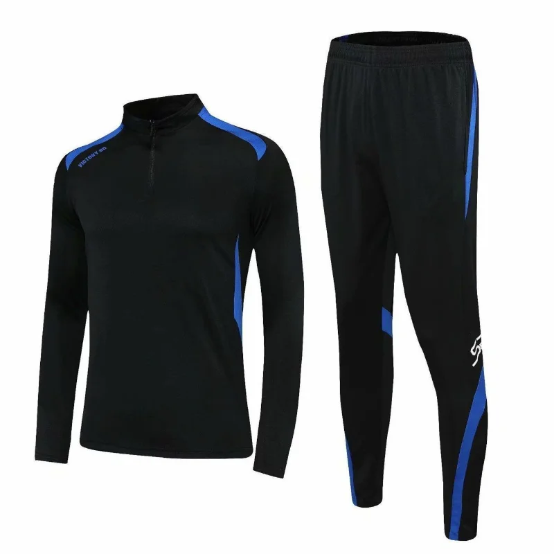 Spring Sports Set Men Stand Neck Zipper Elastic Waist Running Football Outdoor Training Clothes Loose Fitness Long Sleeved Suit