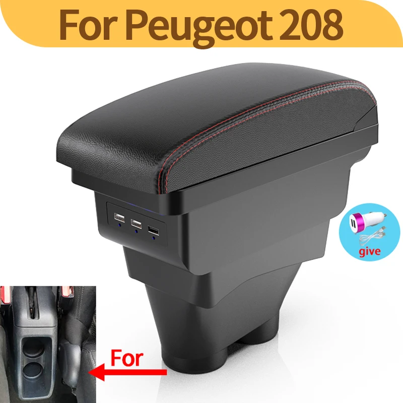 For Peugeot 208 Armrest Box Storage box Car accessories Retrofit parts Interior details Auto Holder 2012-2018