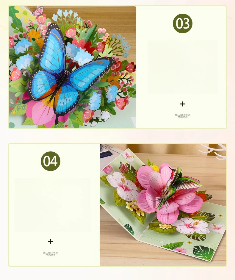 1 Stück 3D Schmetterling Pop-Up Grußkarte mit Gänseblümchen-Blumenornament für Valentinstag Geburtstag Glückwünsche Beste Wünsche Einladungen – Detail 7