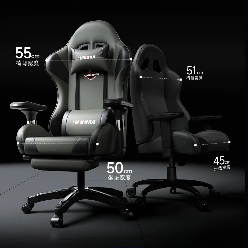 f*-Solid Back Racing Gaming Chair With Retractable Footrest, Computer Chair With Fixed Padded Armrest-*
