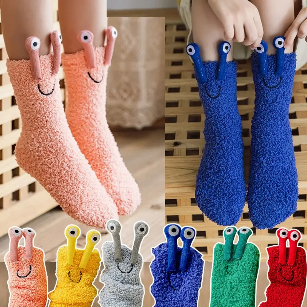 

Cute 3D Eyes Funny Tube Socks Cartoon Thicken Warm Winter Floor Socks Women Mid-Calf Hosiery Coral Fleece Socks Girls