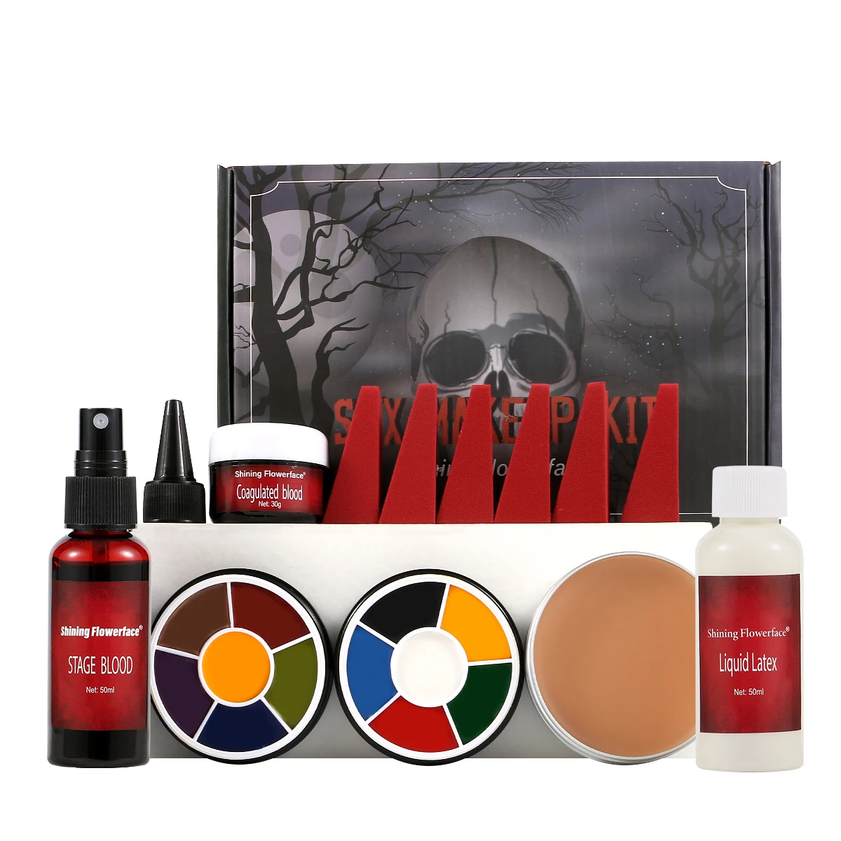 Halloween-Make-up-Set, Spezialeffekt SFX mit Blutölbasis, Gesichtsbemalung, Hautwachs und Zubehör wie Schwämme, Spatelpinsel