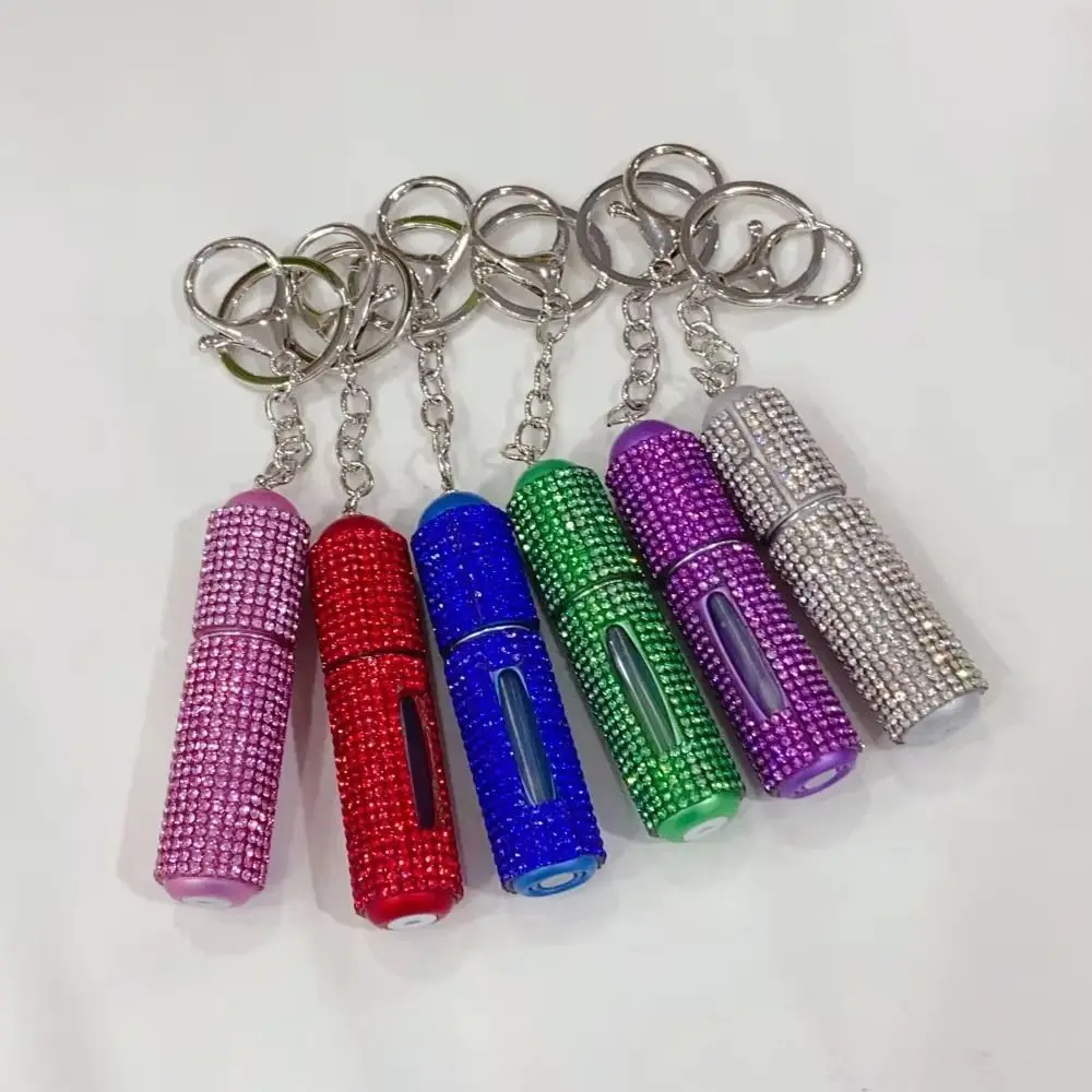 ประณีตด้านล่างพวงกุญแจรีฟิลขวด 5ml คริสตัล Key Ring Atomizer Rhinestone มินิคอนเทนเนอร์เครื่องสําอางสําหรับเดินทาง