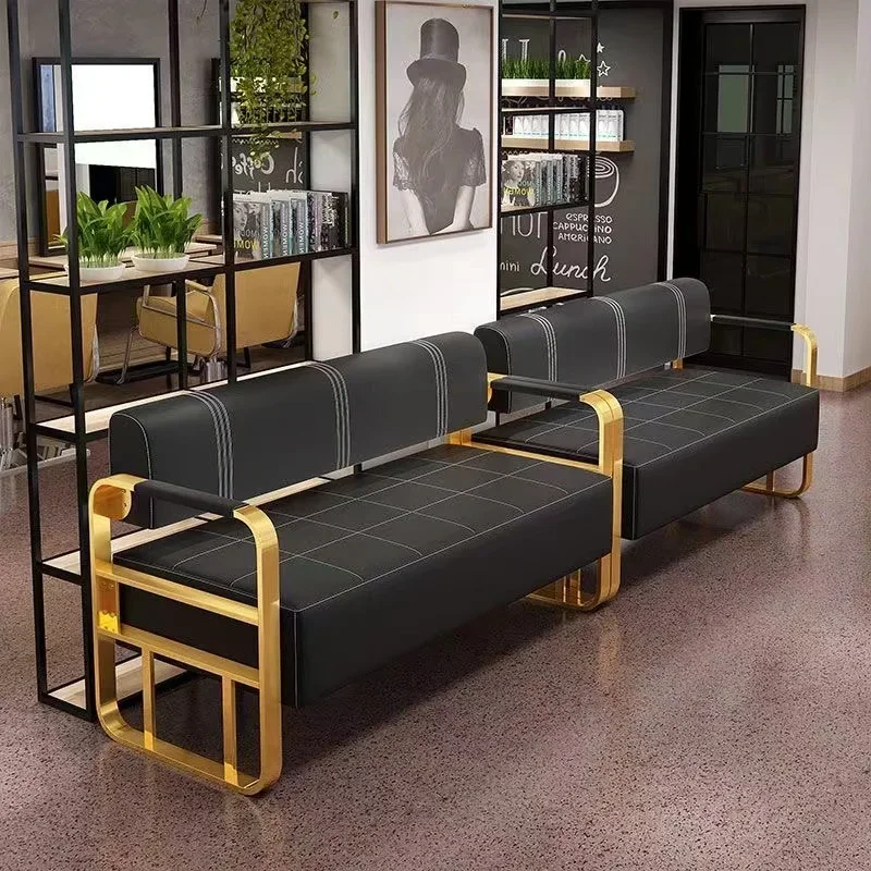 Waiting Area Furniture Gold Metal Frame Leather Double Seats Room Chair