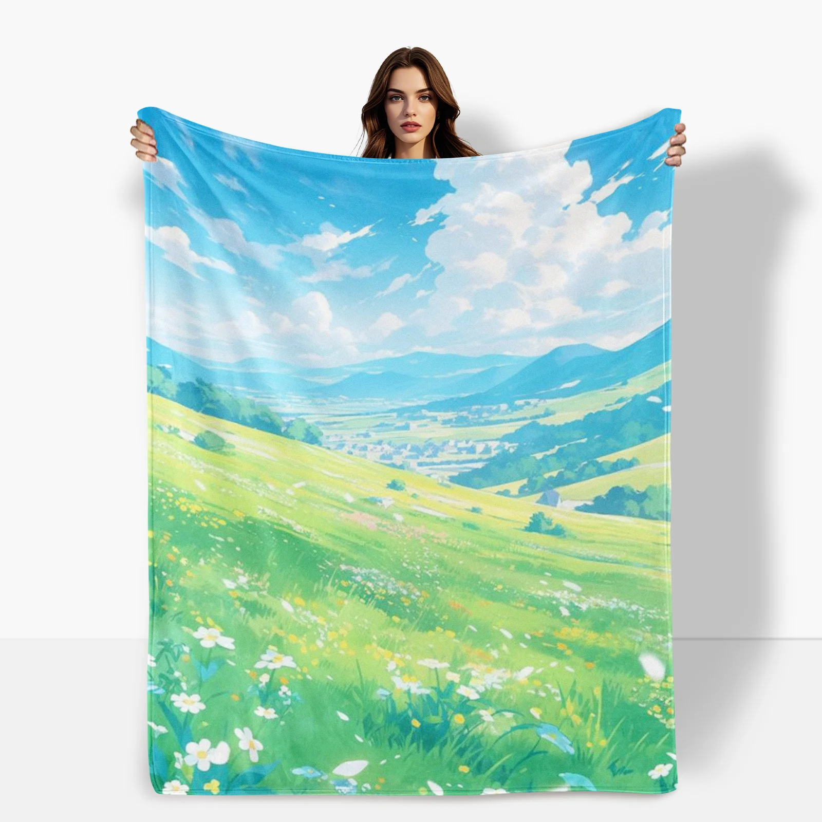 

Blue Sky White Clouds Prairie Flower Blanket For A Sisterly Bond Inspired Home Decor With Serene Landscape Design