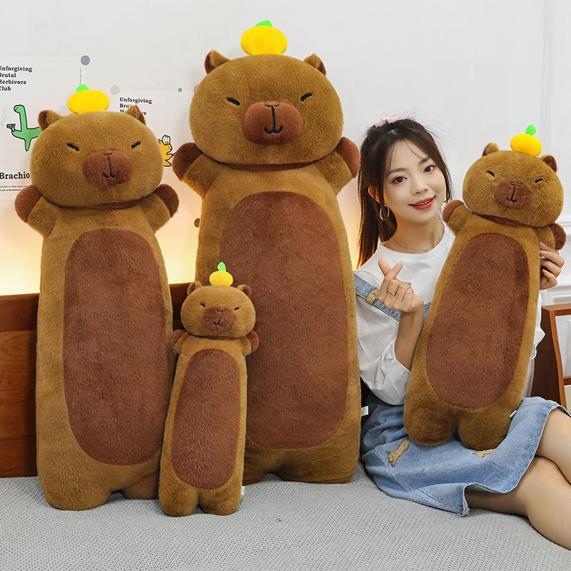 

Kawaii Plush Toy Capybara Orange Long Pillow Stuffed Doll Kids Birthday Gift Cute Cuddly Animal Plushie for Children Girls