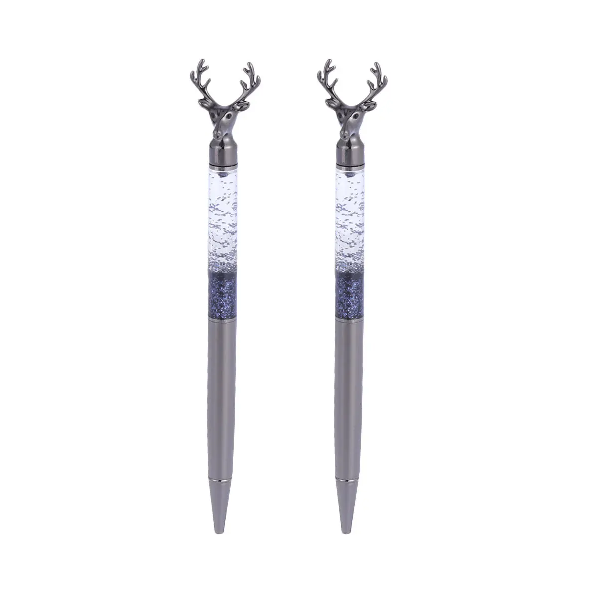 

2Pcs Stylish Diamond Embellished Deer Theme Metal Ballpoint Pens Smooth Writing Experience for Daily Office Use Grey