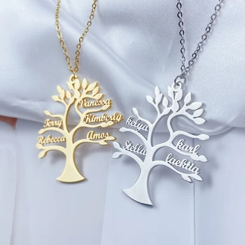 Tree Of Life จี้สร้อยคอครอบครัวสมาชิกสแตนเลสที่กำหนดเองผลิตภัณฑ์เครื่องประดับ Choker สำหรับผู้ปกครอง