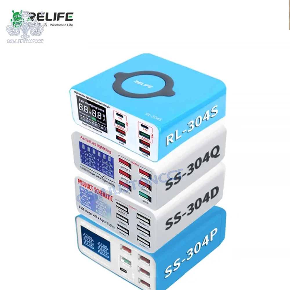 

SS-304Q SS-304D RL-304P RELIFE 6 Port USB tampilan Digital pengisi daya kilat untuk IPhone Samsung Huawei MI Vivo OOP datar