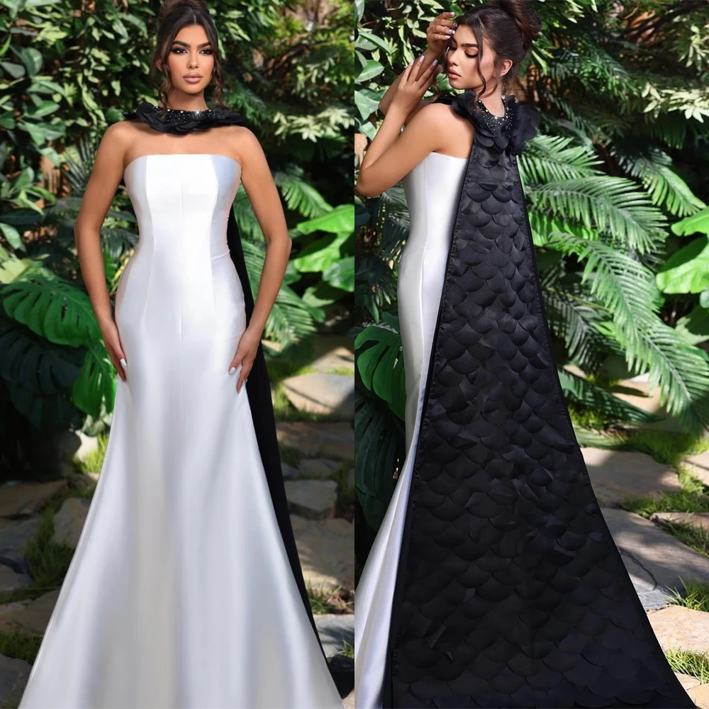 

Customized Modern Satin Mermaid Evening Dress Classic Strapless Prom Dresses Temperament Watteau Train Special Occasion Gowns