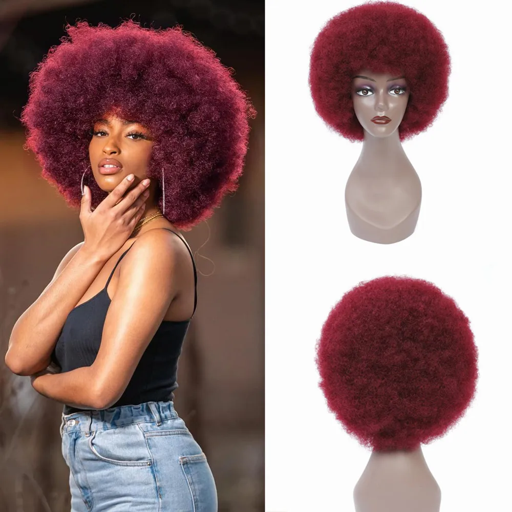 

Бордовый большой афро-парик для чернокожих женщин, термостойкий, пушистый, кудрявый, синтетический, полный парик для повседневной носки, вечеринок, Хэллоуина, косплея