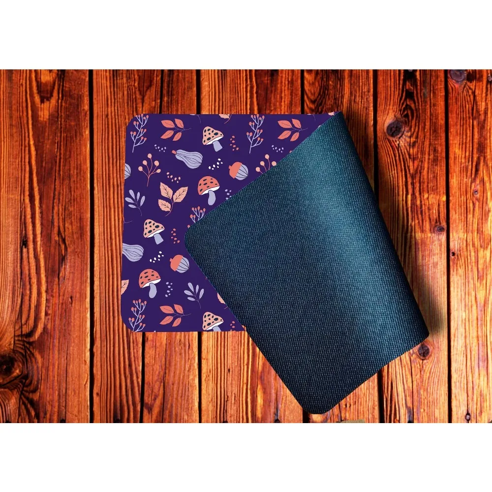 Cute Forest Mushroom Floral Small Gaming Desk Mat Dark Purple Autumn Acorn Botanical Pattern PremiumNon Slip Rubber TCG Playmat