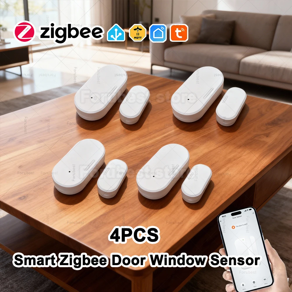 4Pcs Zigbee Door Sensor Window Contact Open Close Detector APP Remote Monitoring Need Gateway Support Zigbee2MQTT Home Assistant