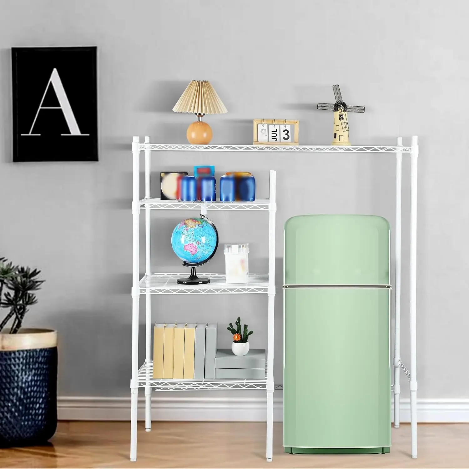 3-Tier Mini Fridge Shelf for Dorm, Adjustable Height | White, Mini Fridge and Microwave Storage Stand, Multi-purpose, for Dorm O