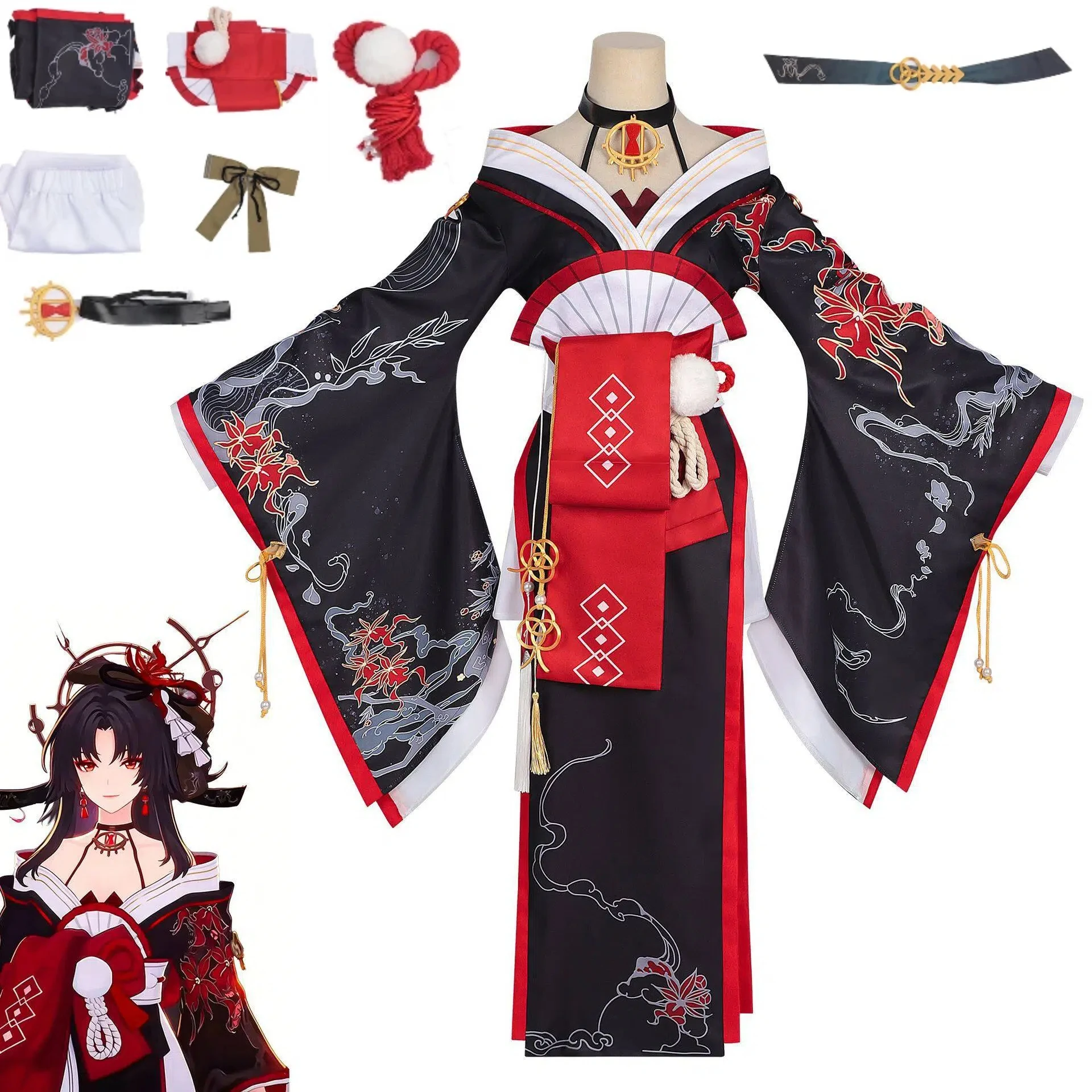 

Popular Game Aether Ring Cosplay Costume Kimono Necklace Accessories Esper Xun Halloween Anime Game Role Play Dress